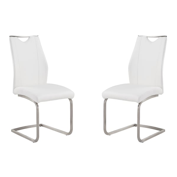Armen Living Bravo Contemporary Dining Chair In White Faux Leather and Brushed Stainless Steel Finish, PK2 LCBRSIWH - main